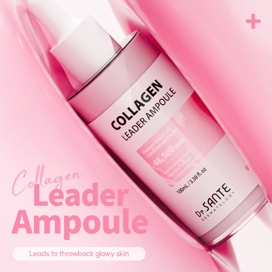 Dr. Sante Collagen Leader Ampoule 100ml (3.38oz)
Elasticity & Revitalizing Ampoule for Dry, Weak & Aging Skin
A concentrated elasticity ampoule formulated with 48,500 ppm Human Adipose-Derived Stem Cell Conditioned Media to help restore weakened skin vitality, improve elasticity, and deeply hydrate tired-looking skin.
Infused with 6 types of peptides, Hydrolyzed Collagen, and Provence Rose Flower Water, this nourishing ampoule helps support skin renewal while improving the appearance of firmness,
