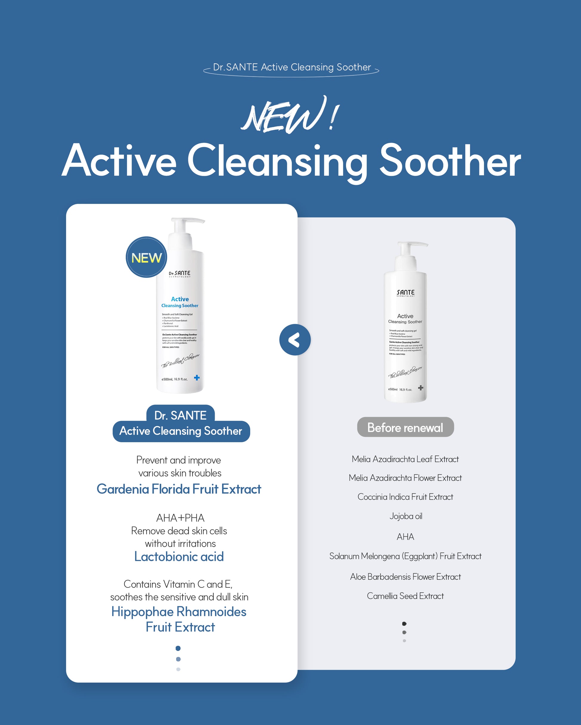 Active Cleansing Soother 200ml (6.76oz) / 500ml (16.9oz)

Gentle pH 5.5 Cleanser for Calm, Hydrated &amp; Balanced Skin

A mildly acidic cleanser (pH 5.5) designed to match the skin’s natural condition, helping maintain optimal moisture balance while minimizing irritation. It gently cleanses while soothing sensitive skin and supporting overall skin recovery.

Formulated with beta-glucan, centella asiatica extract, and chamomile flower extract, this cleanser delivers deep hydration and calming care for dry, 