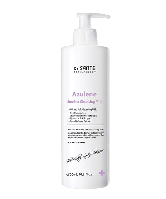 Dr. Sante Azulene Soother Cleansing Milk 500ml (16.9oz)

Gentle pH 5.5 Milk Cleanser for Hydrated &amp; Balanced Skin

A mildly acidic cleansing milk (pH 5.5) that gently removes makeup and sunscreen while maintaining the skin’s natural balance. Leaves skin soft, hydrated, and comfortable after every cleanse.

[Key Features]

✔️ pH 5.5 Mildly Acidic Formula
Supports the skin’s natural balance for healthier-looking skin
✔️ Gentle Yet Effective Cleansing
Removes daily makeup and sunscreen without irritation
✔