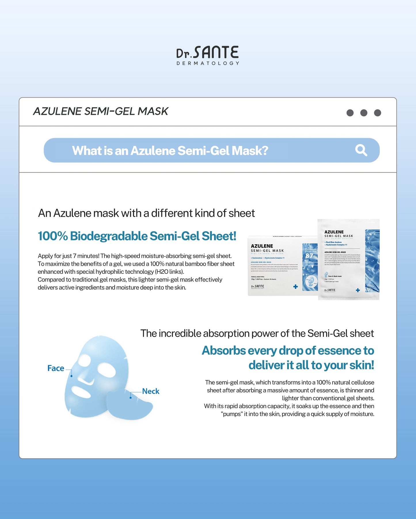 Dr. Sante Azulene Semi-Gel Mask 33g × 10 pcs (1.16oz × 10 pcs)