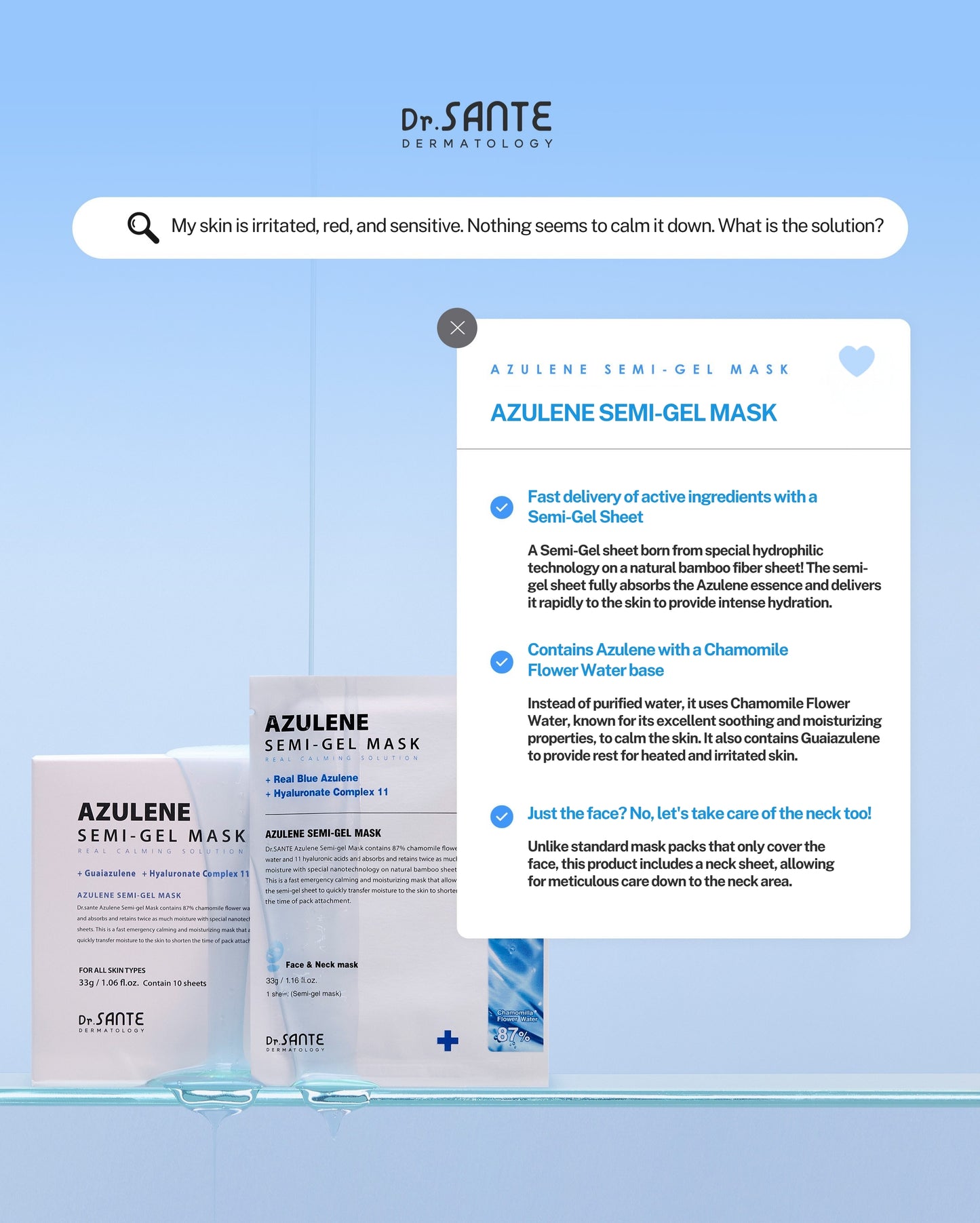 Dr. Sante Azulene Semi-Gel Mask 33g × 10 pcs (1.16oz × 10 pcs)