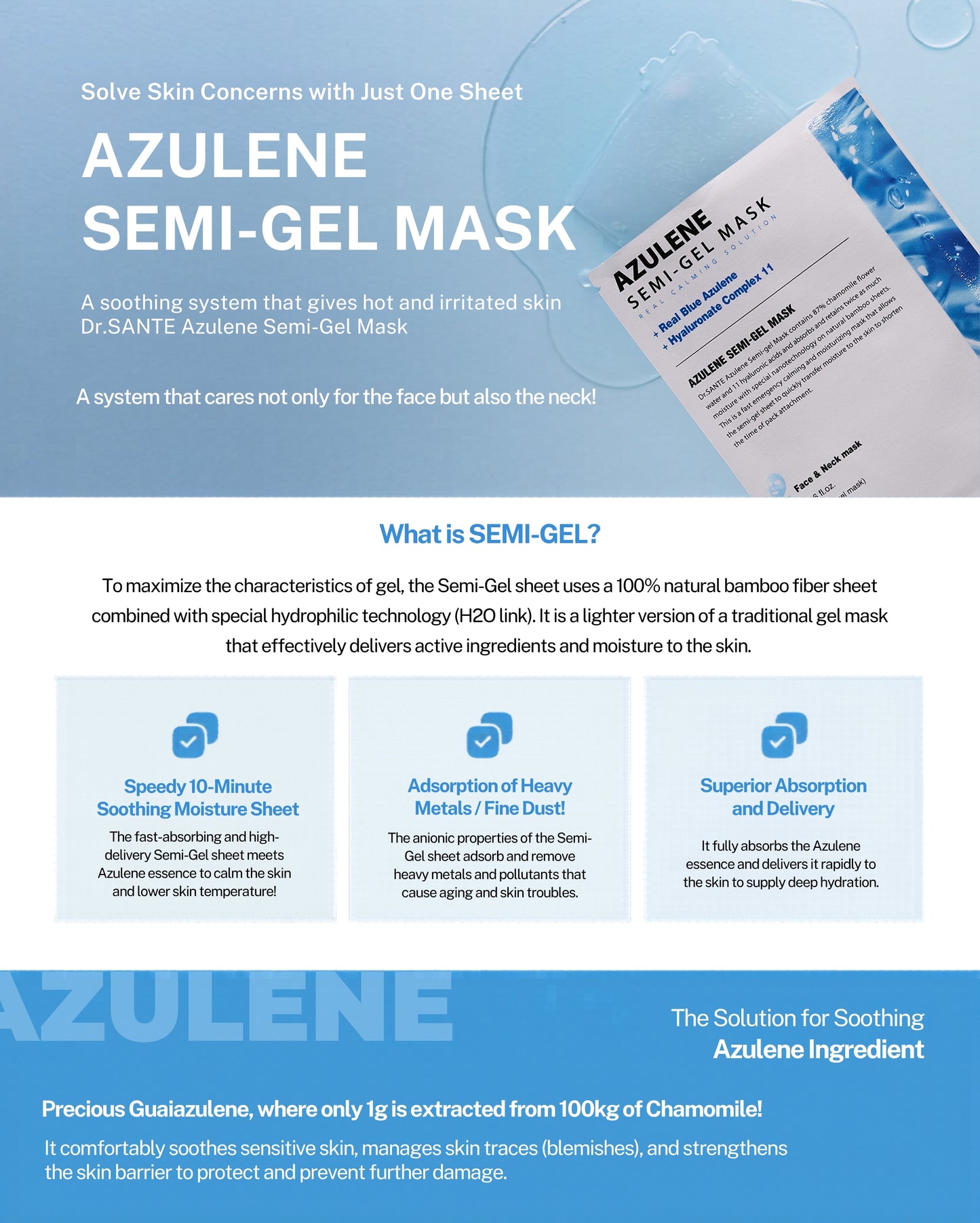 Dr. Sante Azulene Semi-Gel Mask 33g × 10 pcs (1.16oz × 10 pcs)