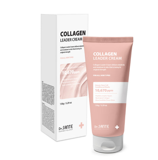 Dr. Sante Collagen Leader Cream 150g (5.29oz)

Elasticity &amp; Nourishing Cream for Dry, Weak &amp; Aging Skin

A rich moisturizing cream formulated with 10,670 ppm Human Adipose-Derived Stem Cell Conditioned Media to help improve skin elasticity, strengthen the moisture barrier, and restore healthy-looking vitality to weakened skin.

Infused with 6 types of peptides, Hydrolyzed Collagen, and Provence Rose Flower Water, this nourishing cream helps support skin renewal while improving the appearance of firm