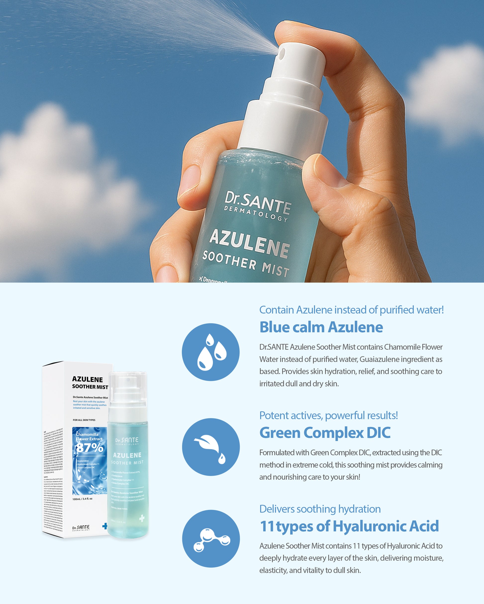 Dr. Sante Azulene Soother Mist 100ml

Ultra-Fine Soothing Facial Mist for Hydrated &amp; Refreshed Skin