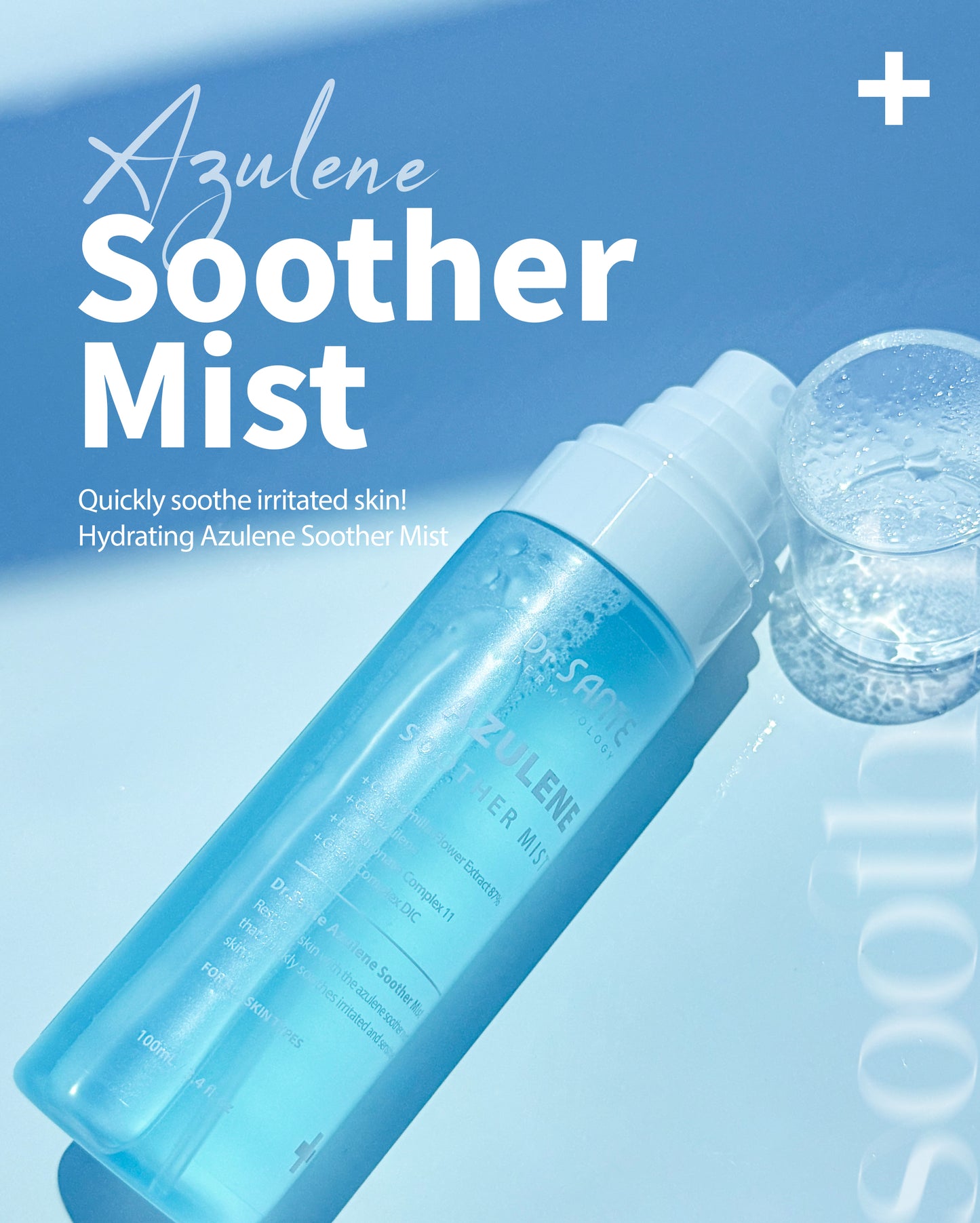 Dr. Sante Azulene Soother Mist 100ml

Ultra-Fine Soothing Facial Mist for Hydrated &amp; Refreshed Skin

A lightweight facial mist formulated with chamomile flower extract and guaiazulene instead of purified water to instantly soothe, hydrate, and comfort sensitive skin. The ultra-fine mist absorbs evenly without dripping, leaving skin refreshed and nourished anytime throughout the day.

Using a low-temperature drying process and advanced DIC extraction method, highly concentrated botanical ingredients are 