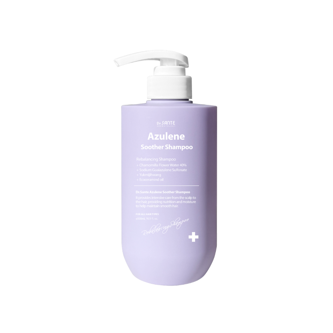 Dr. Sante Azulene Soother Shampoo 500ml (16.9 oz)

Soothing Scalp Care Shampoo for Sensitive Scalp &amp; Damaged Hair

A calming daily shampoo formulated with chamomile flower water and azulene to help soothe sensitive scalp conditions while gently cleansing excess oil and impurities without stripping moisture.

This low-irritation scalp care shampoo helps comfort stressed scalp, provide refreshing cooling care, and support healthier-looking hair from root to tip. Enriched with Ceramide NP, Panthenol, Bioti