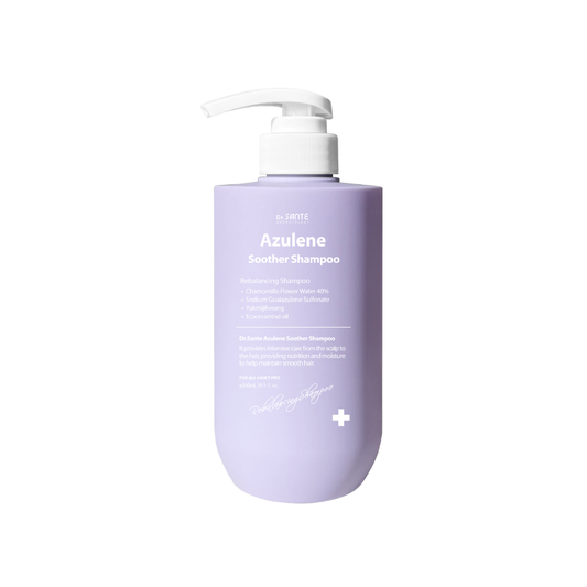 Dr. Sante Azulene Soother Shampoo 500ml (16.9 oz)

Soothing Scalp Care Shampoo for Sensitive Scalp &amp; Damaged Hair

A calming daily shampoo formulated with chamomile flower water and azulene to help soothe sensitive scalp conditions while gently cleansing excess oil and impurities without stripping moisture.

This low-irritation scalp care shampoo helps comfort stressed scalp, provide refreshing cooling care, and support healthier-looking hair from root to tip. Enriched with Ceramide NP, Panthenol, Bioti