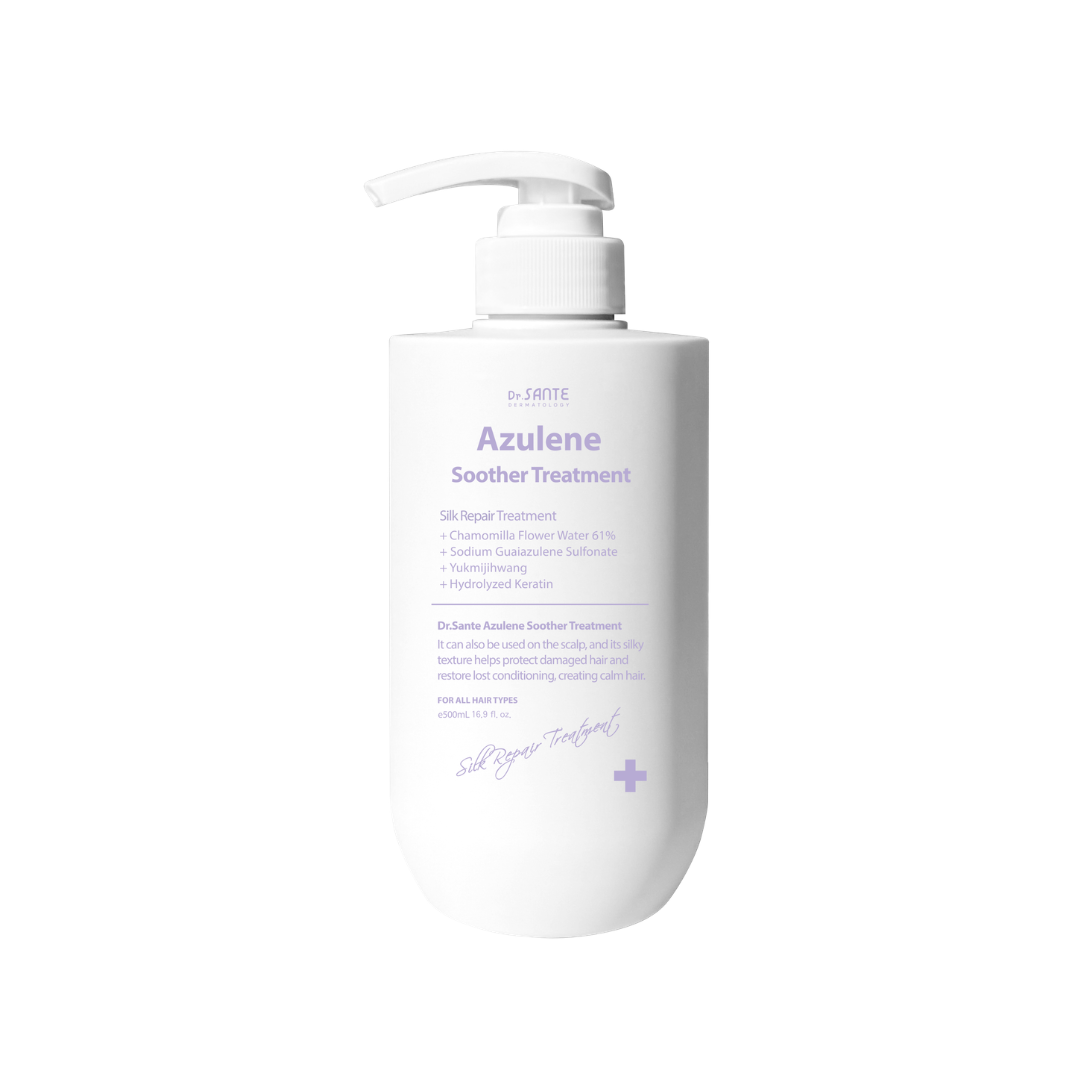 Dr. Sante Azulene Soother Treatment (Conditioner) 500ml /16.9oz

Soothing Scalp &amp; Hair Treatment for Dry, Damaged Hair

A nourishing hair treatment formulated with 61% chamomile flower water and azulene to help soothe sensitive scalp while deeply moisturizing and repairing dry, damaged hair.

Enriched with hydrolyzed proteins, ceramide, botanical oils, and probiotic-derived ingredients, this intensive conditioner helps strengthen weak hair, improve softness, and support healthier-looking scalp and hair 