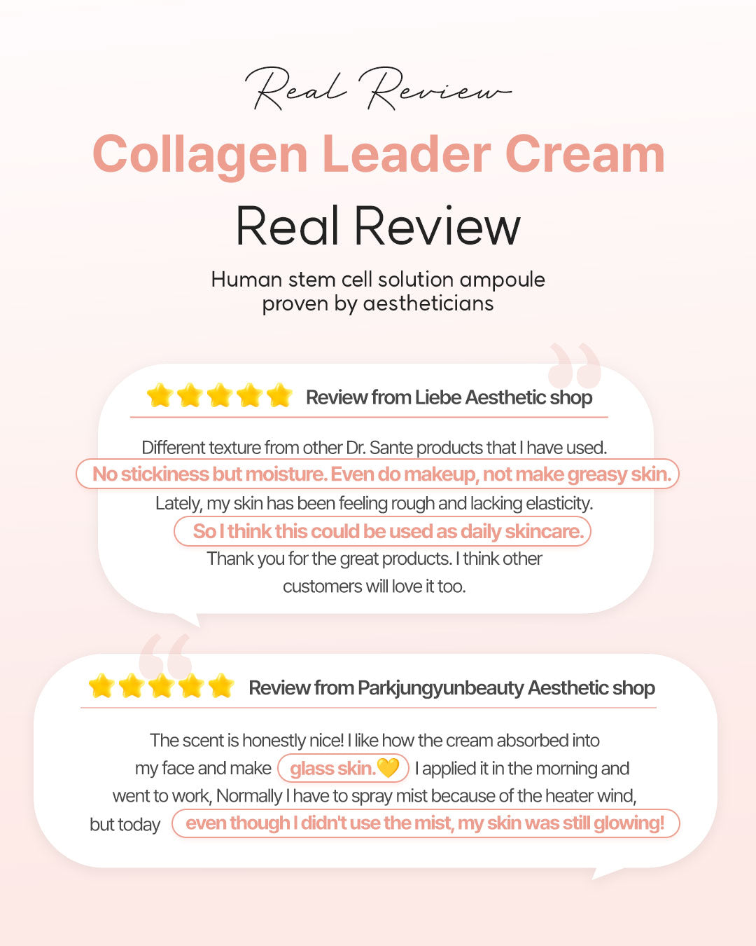 Dr. Sante Collagen Leader Cream 150g (5.29oz)

Elasticity &amp; Nourishing Cream for Dry, Weak &amp; Aging Skin

A rich moisturizing cream formulated with 10,670 ppm Human Adipose-Derived Stem Cell Conditioned Media to help improve skin elasticity, strengthen the moisture barrier, and restore healthy-looking vitality to weakened skin.

Infused with 6 types of peptides, Hydrolyzed Collagen, and Provence Rose Flower Water, this nourishing cream helps support skin renewal while improving the appearance of firm