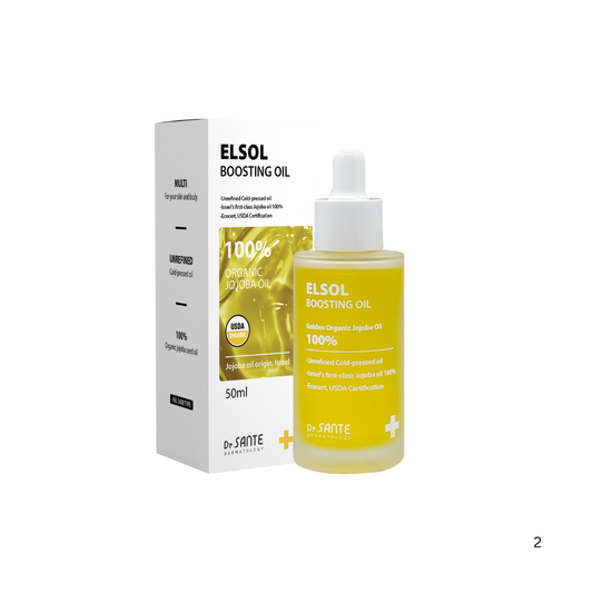 Dr. Sante Elsol Boosting Oil 50ml (1.69oz)

Multi-Purpose Nourishing Oil for Dry, Sensitive &amp; Barrier-Damaged Skin

A premium-grade jojoba oil formulated with USDA-certified Israeli Grade 1 Jojoba Oil to deeply nourish, protect, and restore dry, sensitive, and weakened skin.

Extracted using a non-refined cold-press method, this high-purity botanical oil helps preserve the natural antioxidant benefits of jojoba oil while delivering rich moisture and skin barrier support without heaviness.

With a struct