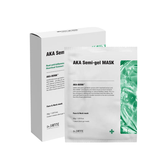 Dr. Sante AKA Semi-Gel Mask 40g × 5 Sheets (1.41oz *5sheets)

Intensive Soothing Semi-Gel Mask for Troubled &amp; Acne-Prone Skin

A highly concentrated semi-gel mask infused with 40g of essence per sheet to provide intensive soothing, hydration, and calming care for sensitive and troubled skin.

Formulated with 83% Houttuynia Cordata Extract instead of purified water and enriched with the patented AKA-DERM™ complex, this mask helps provide antibacterial and anti-inflammatory care while supporting clearer, 
